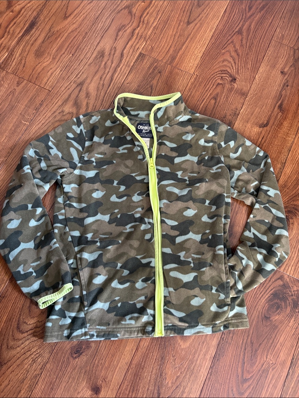 OshKosh B'gosh Olive/Green Camouflage Fleece Jacket with Lime Trim